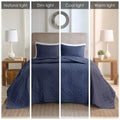 3 Piece Reversible Bedspread Set Navy Full Queen Queen Navy Polyester
