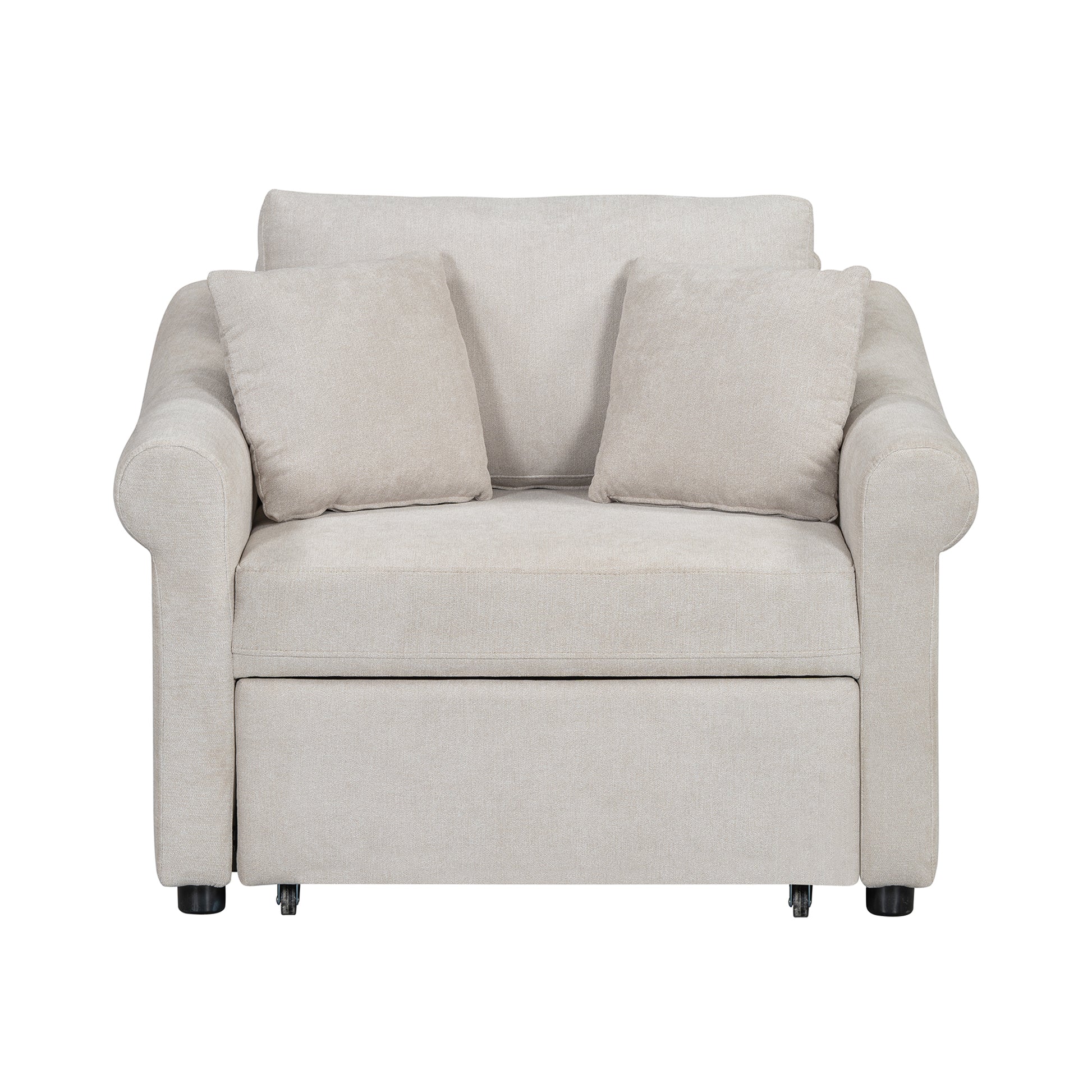 Chenille Convertible Sleeper Chair With Adjustable Backrest, 3 In 1 Lounger Chair Turns Into Bed, Single Bed For Living Room, Beige Beige Chenille