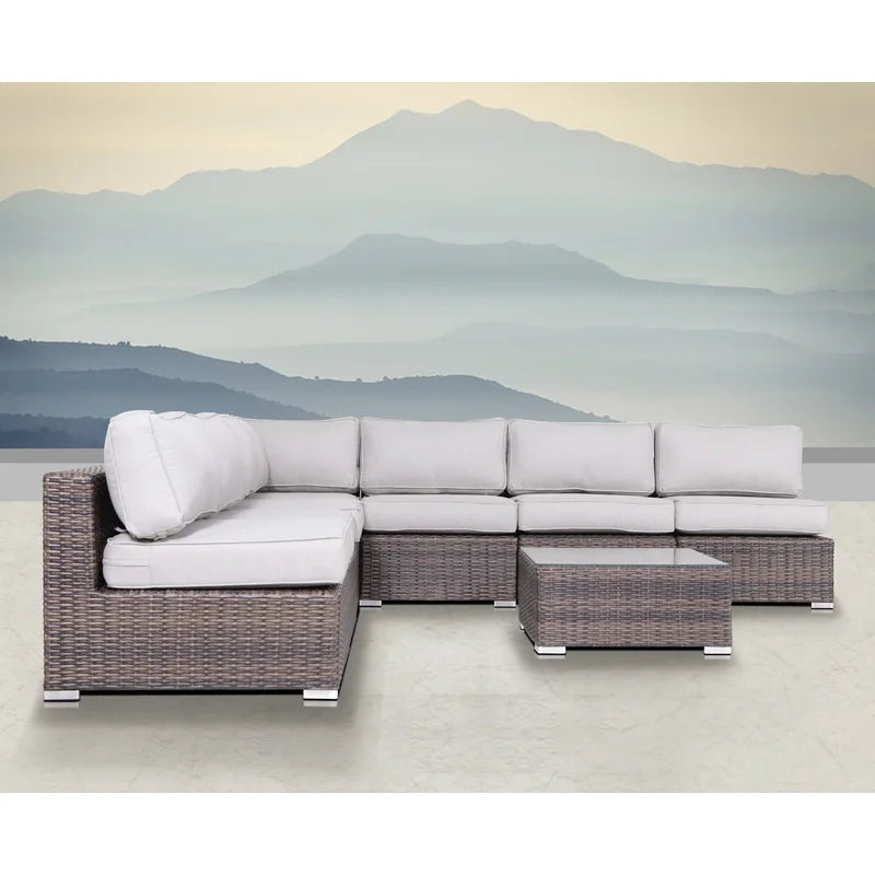 6 Person Wicker Seating Set With Cushions Fully Assembled Brown,Gray Wicker