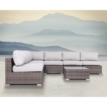 6 Person Wicker Seating Set With Cushions Fully Assembled Brown,Gray Wicker