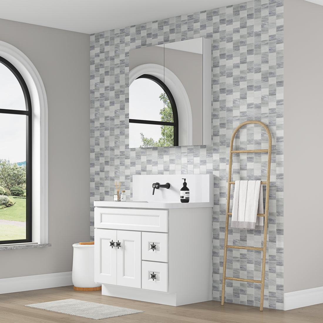 36'' W X 36'' H Bathroom Mirror Medicine Cabinet Wooden Door Medicine Cabinets For Bathroom, Wall Mounted Recessed Or Surface, Bathroom Mirror With Storage White Engineered Wood