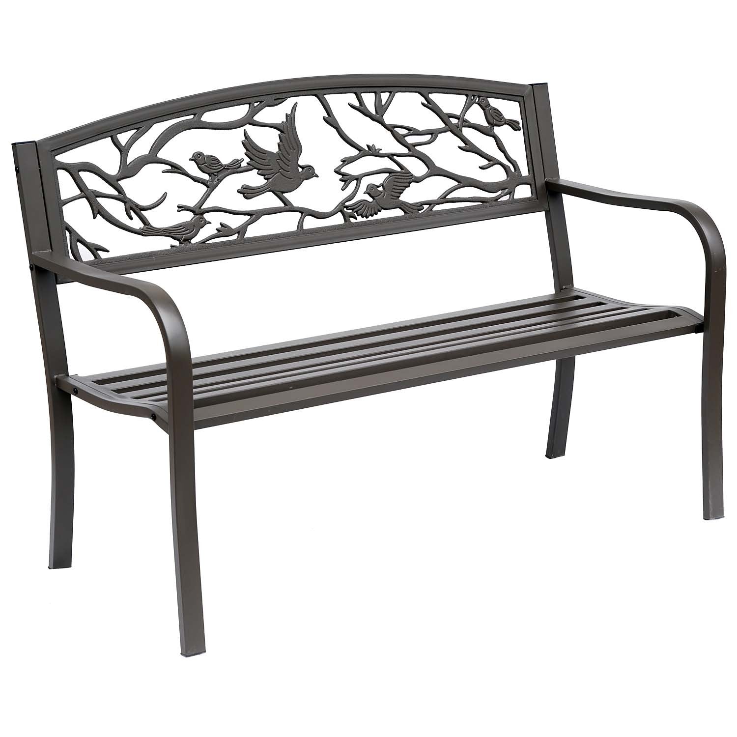 Outsunny 50" Garden Bench, Outdoor Patio Bench With Animal Pattern, Cast Steel Metal Bench For Yard, Lawn, Porch, Brown Brown Iron