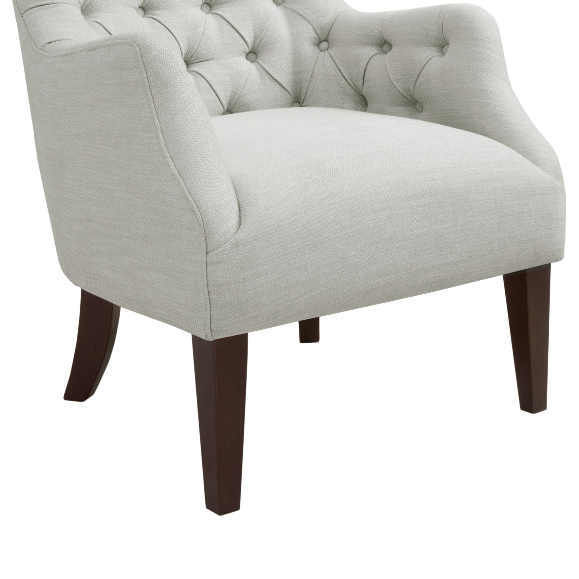 Hannah Button Tufted Wing Chair Ivory Solid Wood