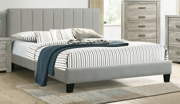 1Pc Eastern King Size Bed Beautiful Gray Polyfiber Vertical Tufted Hb Platform Bedframe Slats Bedroom Furniture Box Spring Not Required King Grey,Light Gray Wood Bedroom Modern,Transitional