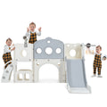 7 In 1 Toddler Slide Set, Freestanding Space Set With Slide, Kids Slide Playset Structure, Arch Tunnel And Basketball Hoop, Toy Storage Organizer For Toddlers, Kids Climbers Playground Grey White 50 99 Lbs Cute 1 To 2 Years Hdpe Indoor & Outdoor Use
