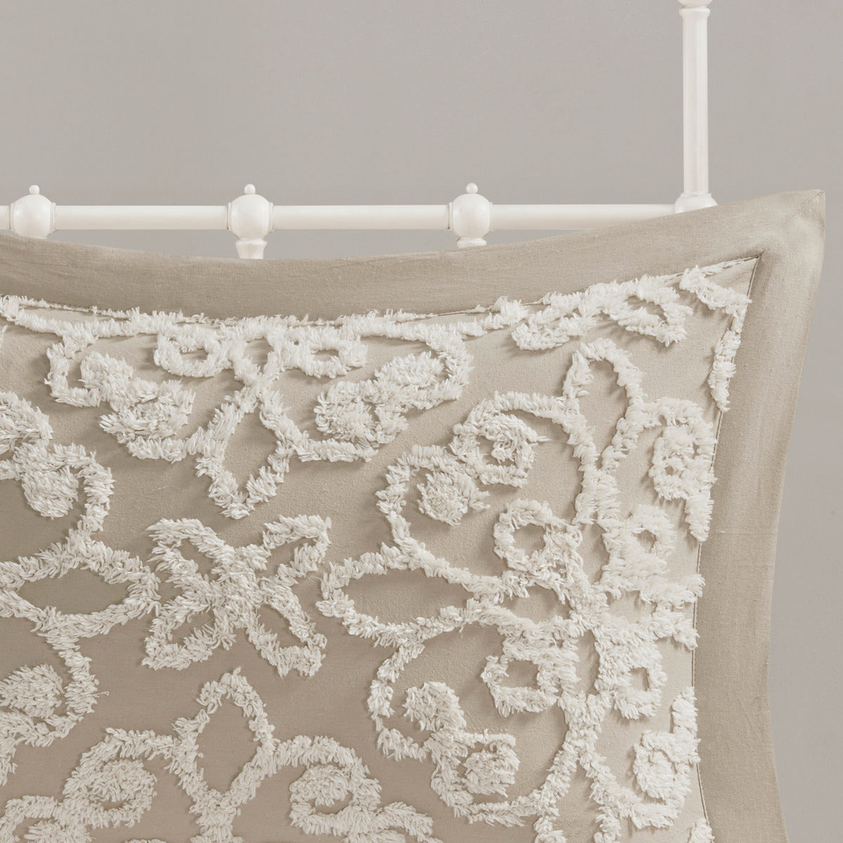 3 Piece Tufted Cotton Bedspread Set Taupe Full Queen Taupe Cotton