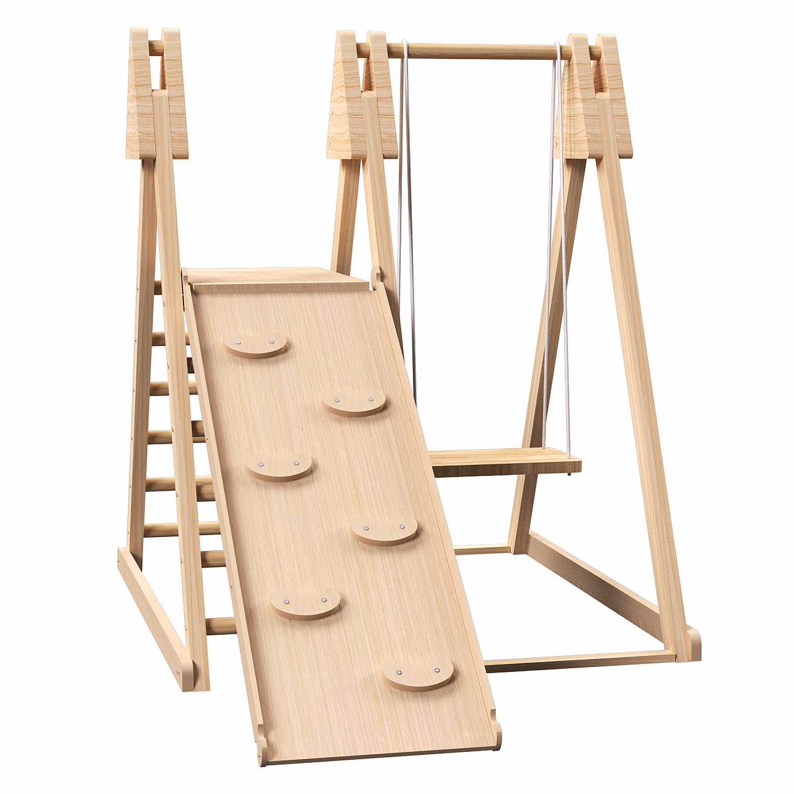4 In 1 Juniper Indoor Play Gym Jungle Gym Playset With Baby Swing, Slide, Ladder, And Climbing Wall Foldable Wooden Playset Indoor Jungle Gym For Kids Natural Wood Pine