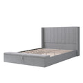 Queen Size Platform Bed With Headboard, Upholstered Platform Bed With Storage, Grey Box Spring Not Required Queen Grey Wood Bedroom Storage Included Foam Polyester Fabric,Plywood,Steel,Upholstered