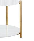 White High Gloss And Gold End Table With Metal Leg White Gold Primary Living Space Drawers Rectangular Wood Metal