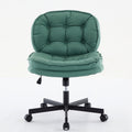 Armless Office Desk Chair With Wheels: Pu Leather Cross Legged Wide Chair,Comfortable Adjustable Swivel Computer Task Chairs For Home,Office,Make Up,Small Space,Bed Room Green Antique Fiber Foam And Polyester Fiber Pad Pvc