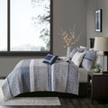 6 Piece Reversible Jacquard Quilt Set With Throw Pillows Navy Full Queen Navy Cotton