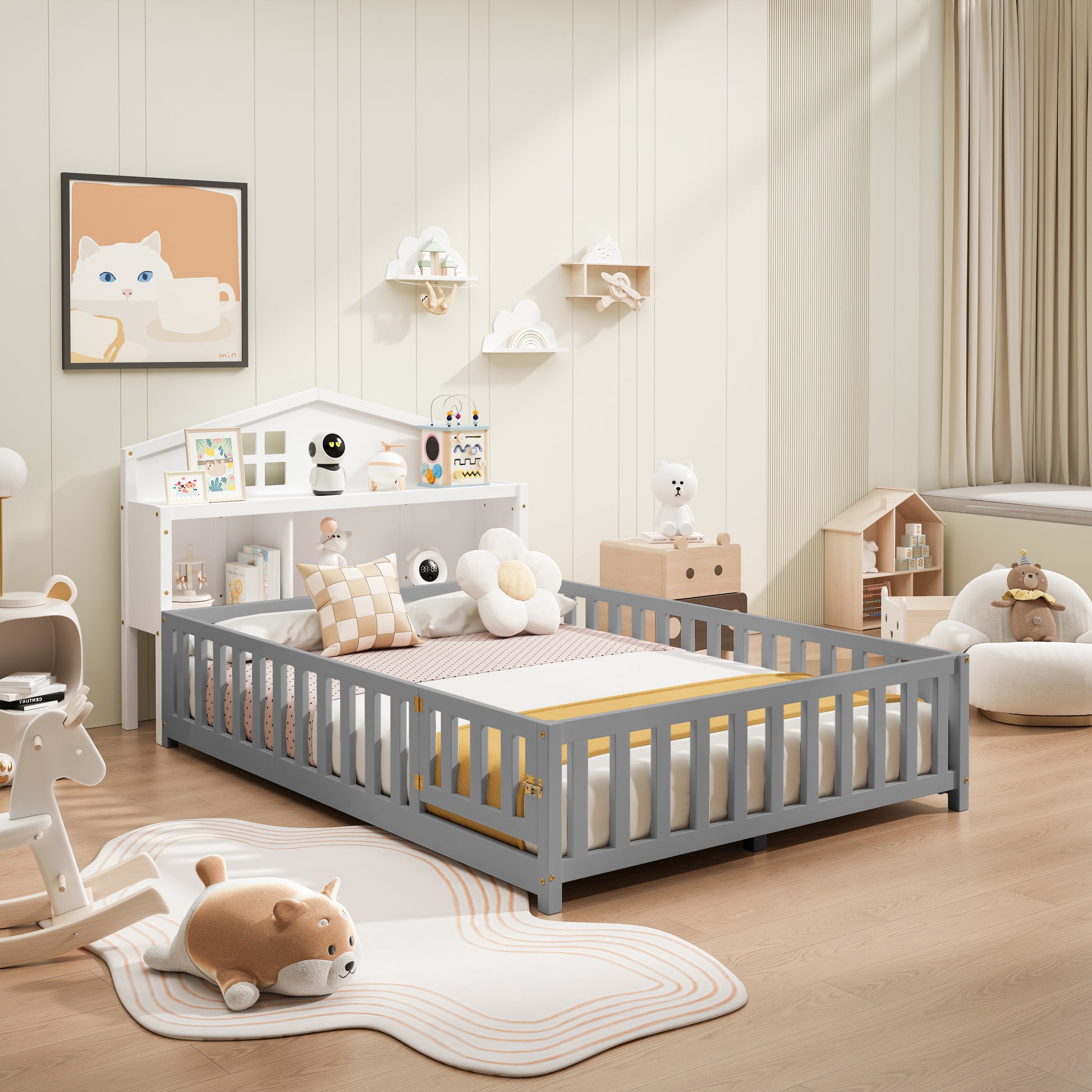 Headboards For Full Size Montessori Floor Bed White,Freely Collocation White Mdf