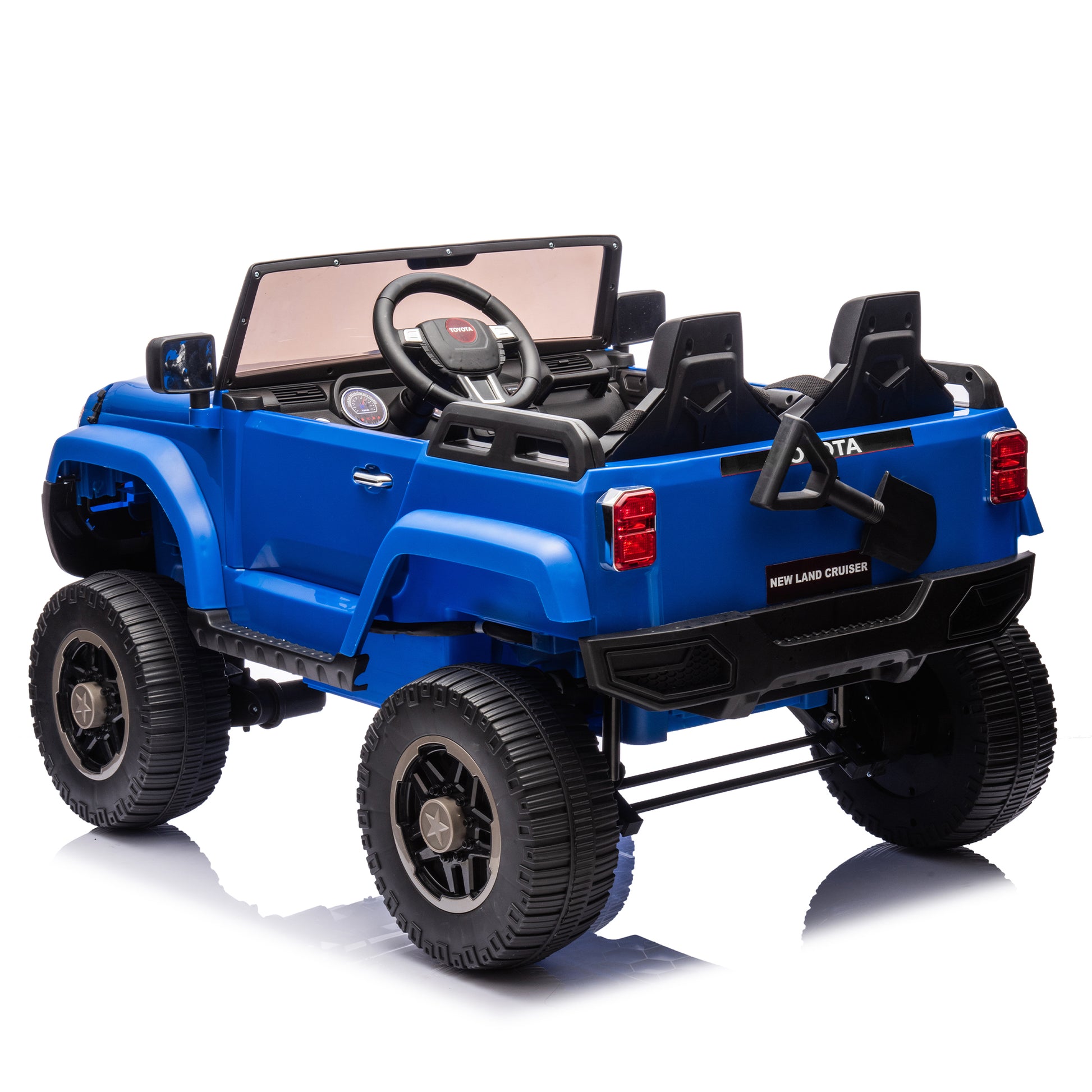 24V Two Seater Kids Ride On Car W Parents Remote Control, Licensed Toyota Lc250,2Wd,110W Motors,With Shovel,Three Point Seat Belt,Slow Start,Speed Adjustment,Bluetooth,Music For Kids Aged 3 . Blue 100 149 Lbs Polypropylene