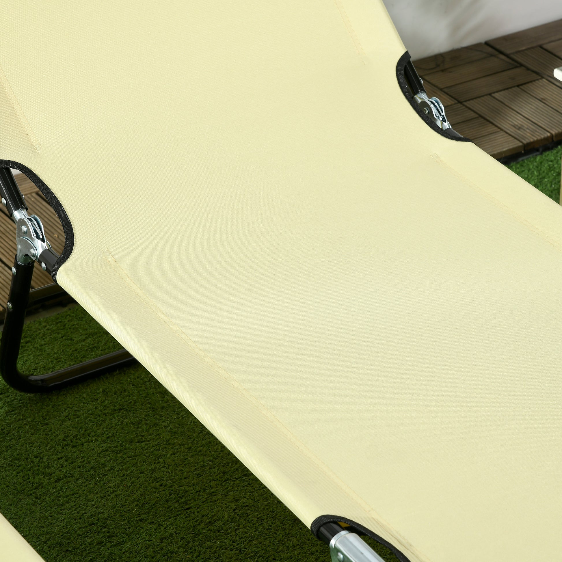 Outsunny 2 Piece Folding Chaise Lounge Pool Chairs, Outdoor Sun Tanning Chairs With 5 Level Reclining Back, Steel Frame For Beach, Yard, Patio, Beige Beige Steel