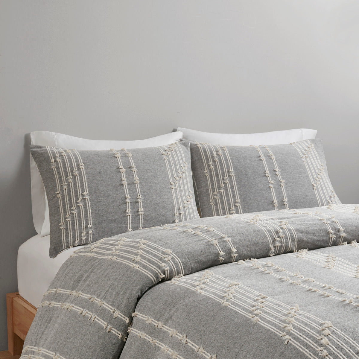 3 Piece Cotton Jacquard Duvet Cover Set King Gray Cotton