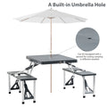 Outsunny Folding Picnic Table With Seats And Umbrella Hole, Portable Camping Chairs Set, 4 Seat, Aluminum Frame, Dark Gray Dark Grey Aluminum