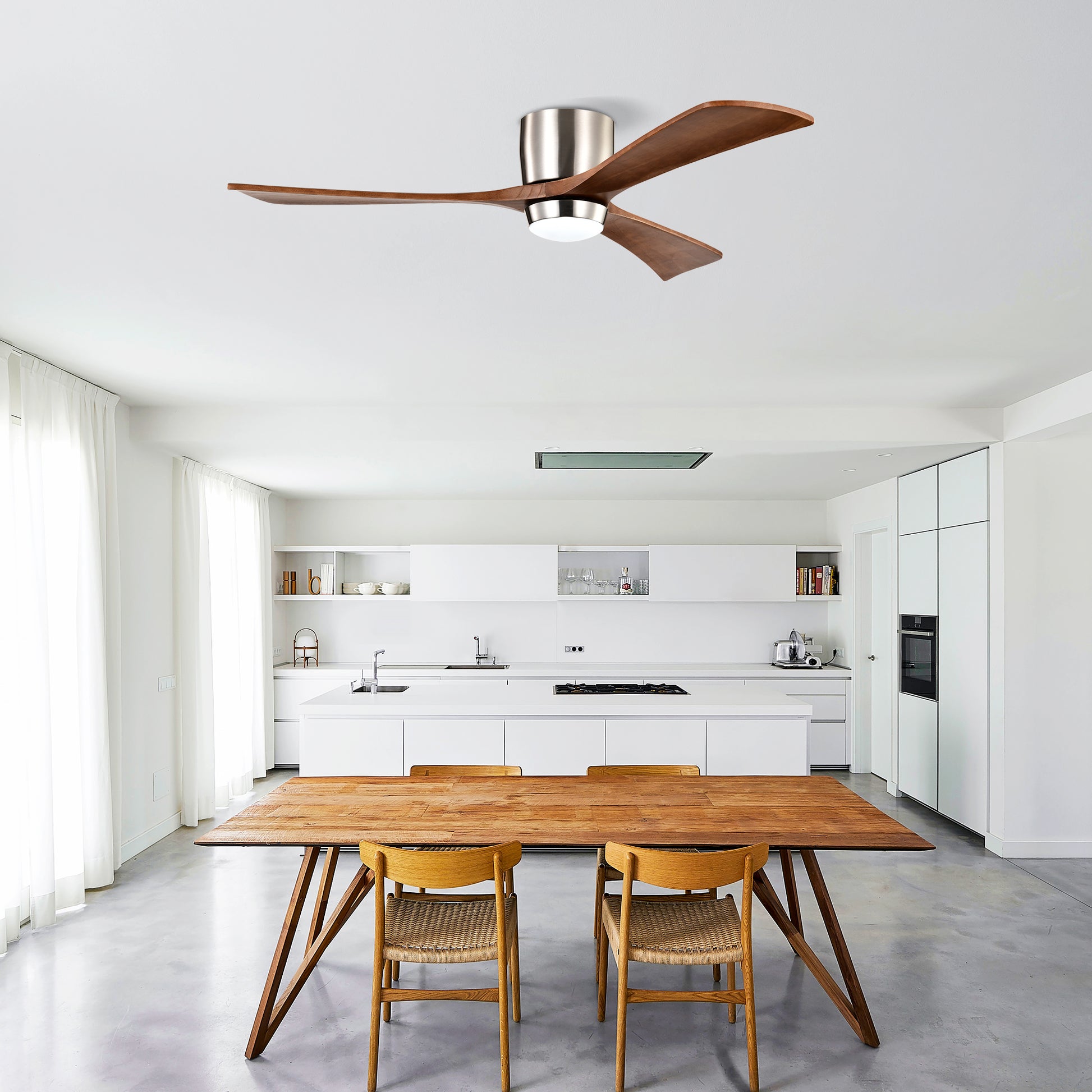 52" Ceiling Fan With Lights Remote Control,Quiet Dc Motor 3 Wood Blade Ceiling Fans 6 Speed Levels,Reversible Ceiling Fan, For Patio Living Room, Bedroom, Office,Indoor. Stain Nickel Walnut Nickel