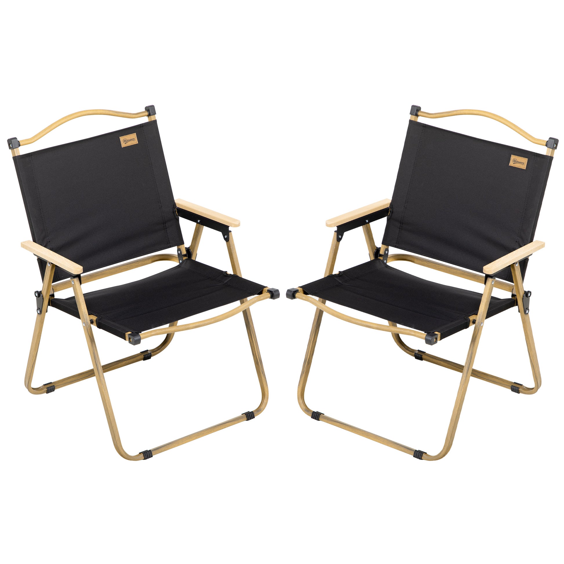 Outsunny 2 Pack Folding Camping Chair, Lightweight & Portable Beach Chairs Armchairs, Perfect For Festivals, Fishing, Picnic And Hiking, Black Black Metal