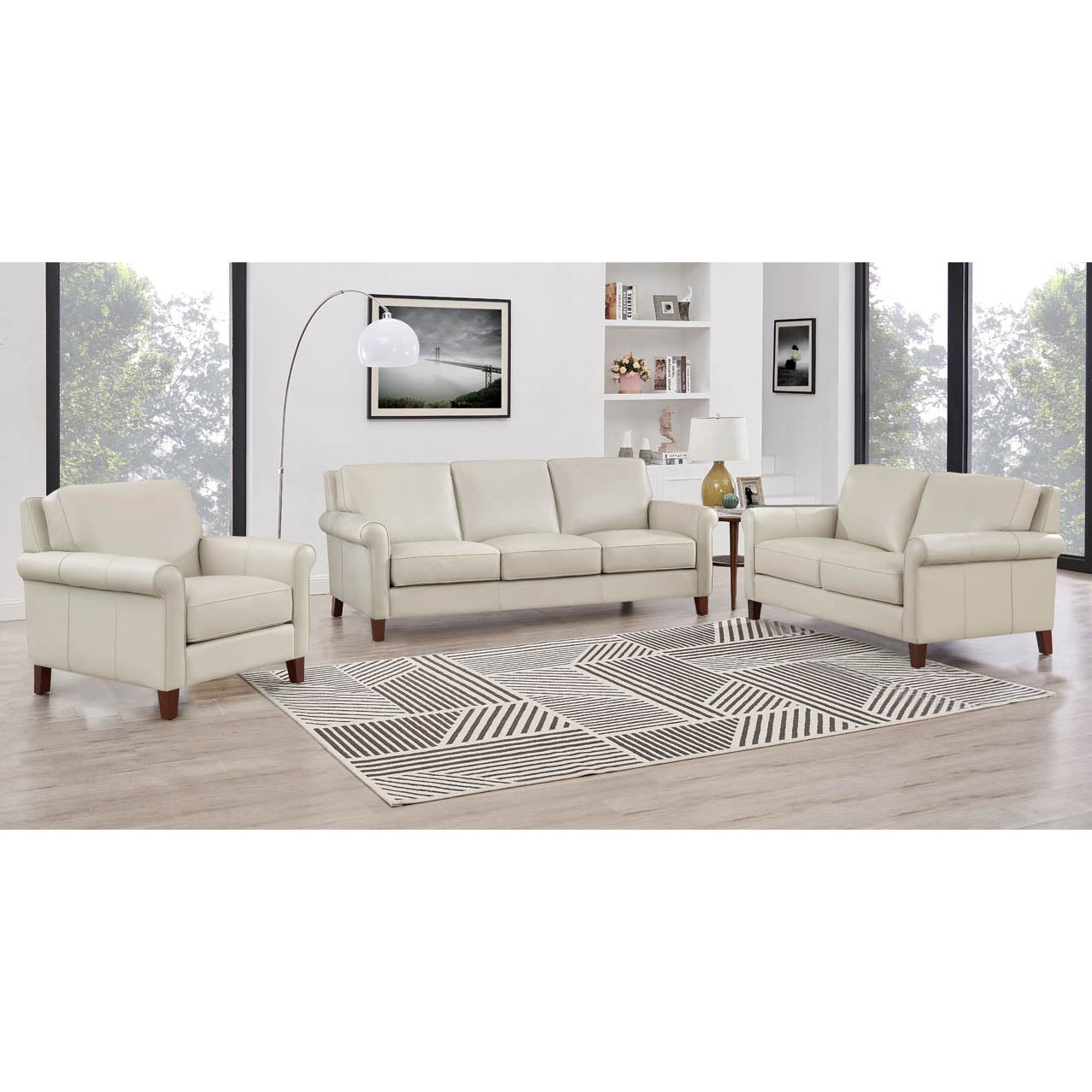 Laa Leather Loveseat Beige Genuine Leather Wood Primary Living Space Medium Firm Cushion Back Mid Century Modern Eucalyptus Rolled Arms Down Filling Genuine Leather