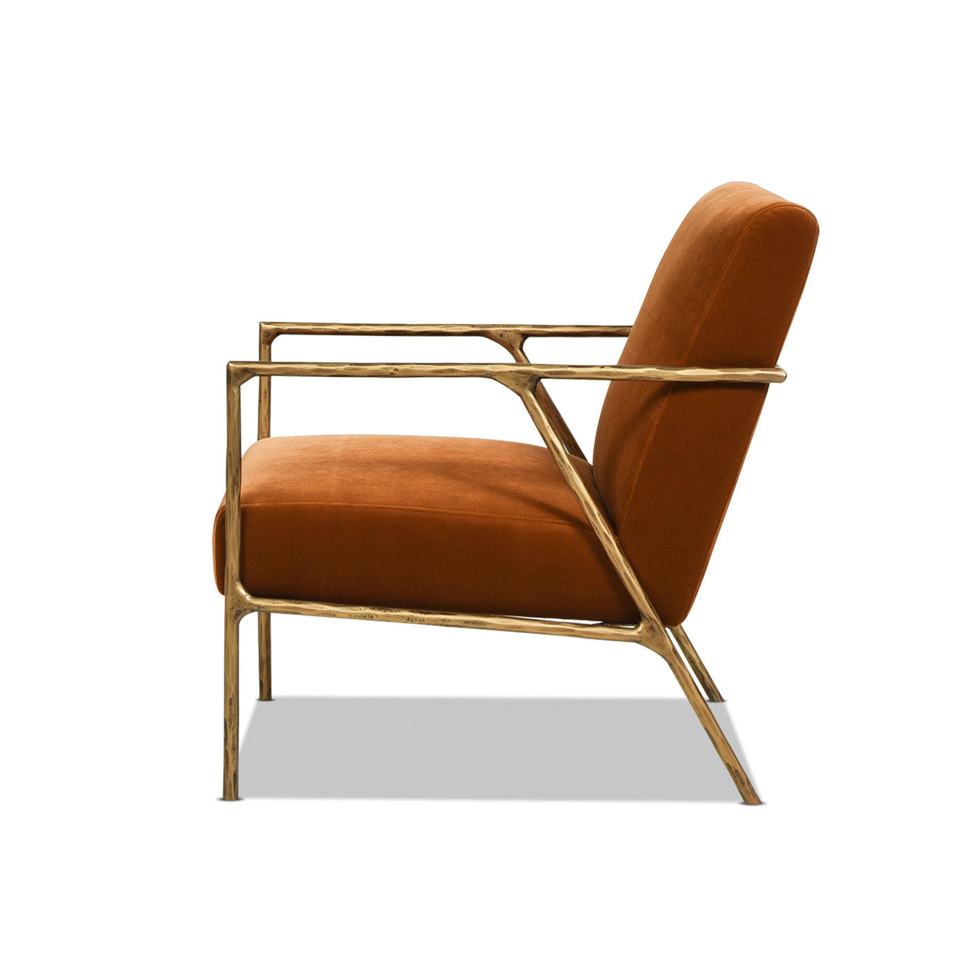 Aerin 24.5" Hammered Brass Upholstered Accent Arm Chair, Burnt Orangeperformance Velvet Burnt Orange Foam Velvet