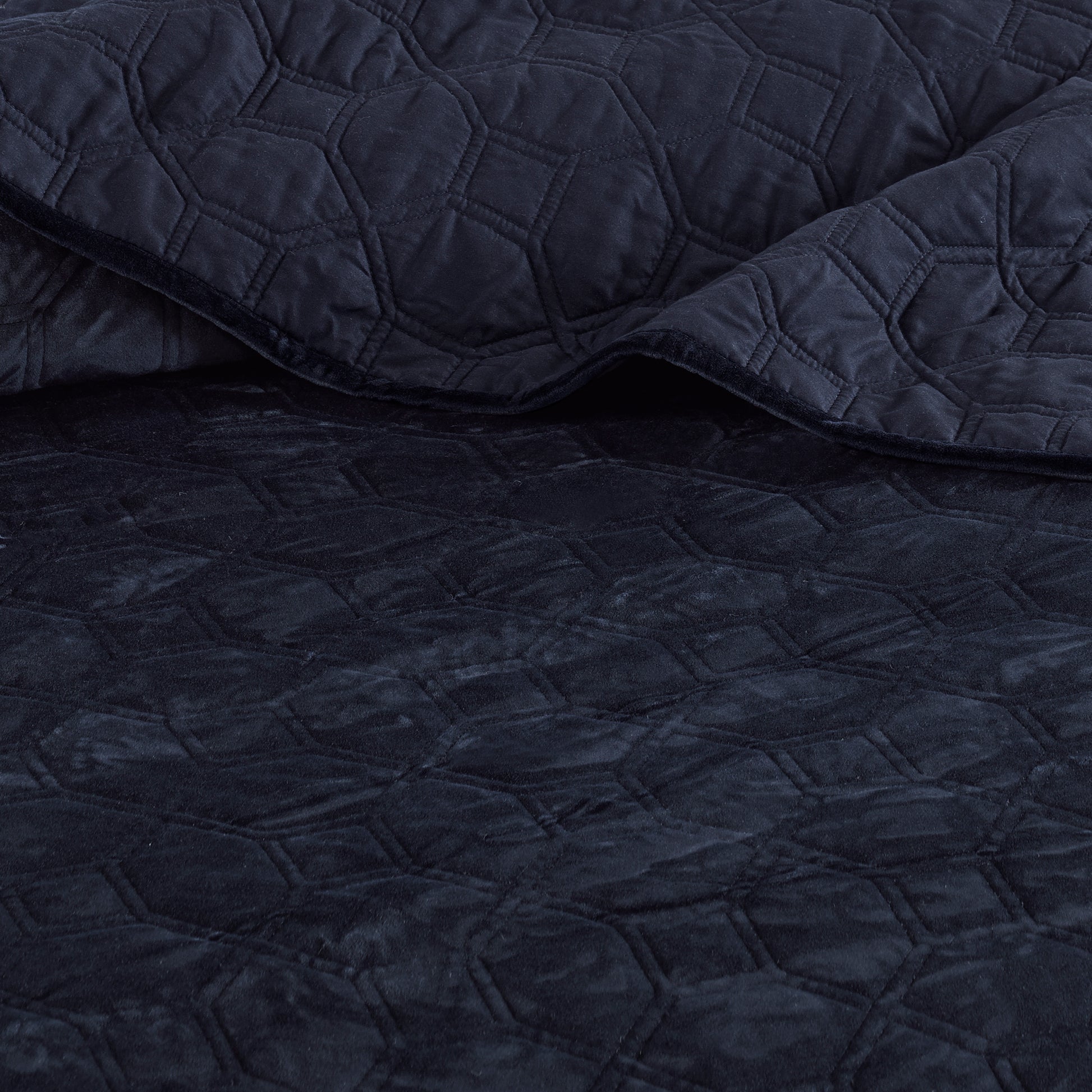 3 Piece Velvet Quilt Set Navy King Cal King King Navy Cotton