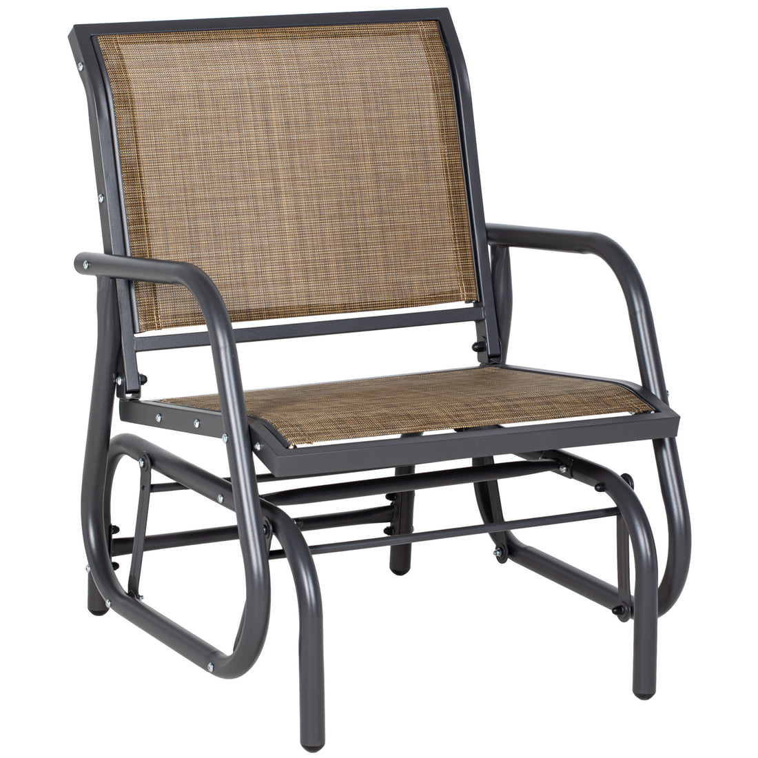 Outsunny Porch Glider, Metal Frame Swing Glider Chair Withmesh Fabric, Curved Armrests And Steel Frame For Garden, Poolside, Backyard, Balcony, Light Mixed Brown Brown Fabric Metal