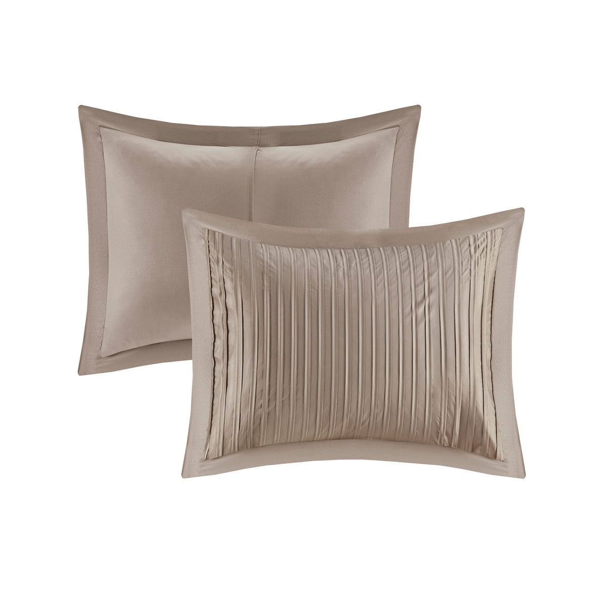 7 Piece Polyester Charmeuse Comforter Set Taupe Queen Queen Taupe Polyester