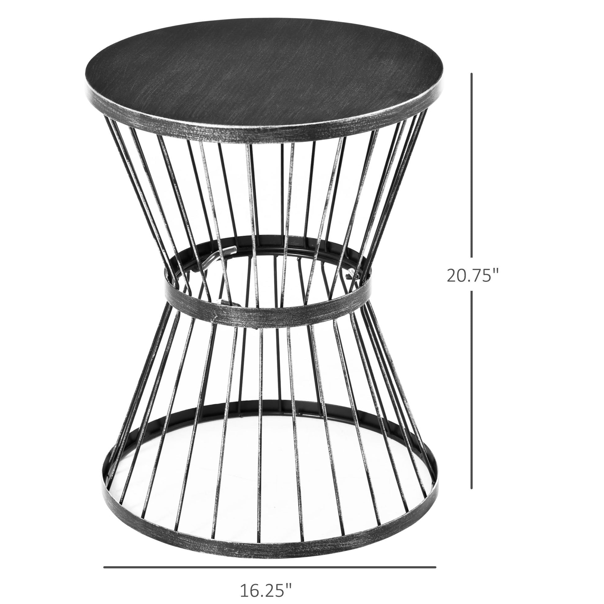 Outsunny 16" Steel Patio Side Table, Garden End Table With Hourglass Design, Accent Table For Outdoor And Indoor Use, Black Black Steel