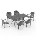 Cushions In Random Colors 7 Piece Set Of Cast Aluminum Patio Furniture With Cushions Yes Dining Set Black Seats 6 Rust Resistant Frame Water Resistant Cushion Garden & Outdoor Complete Patio Sets Aluminium