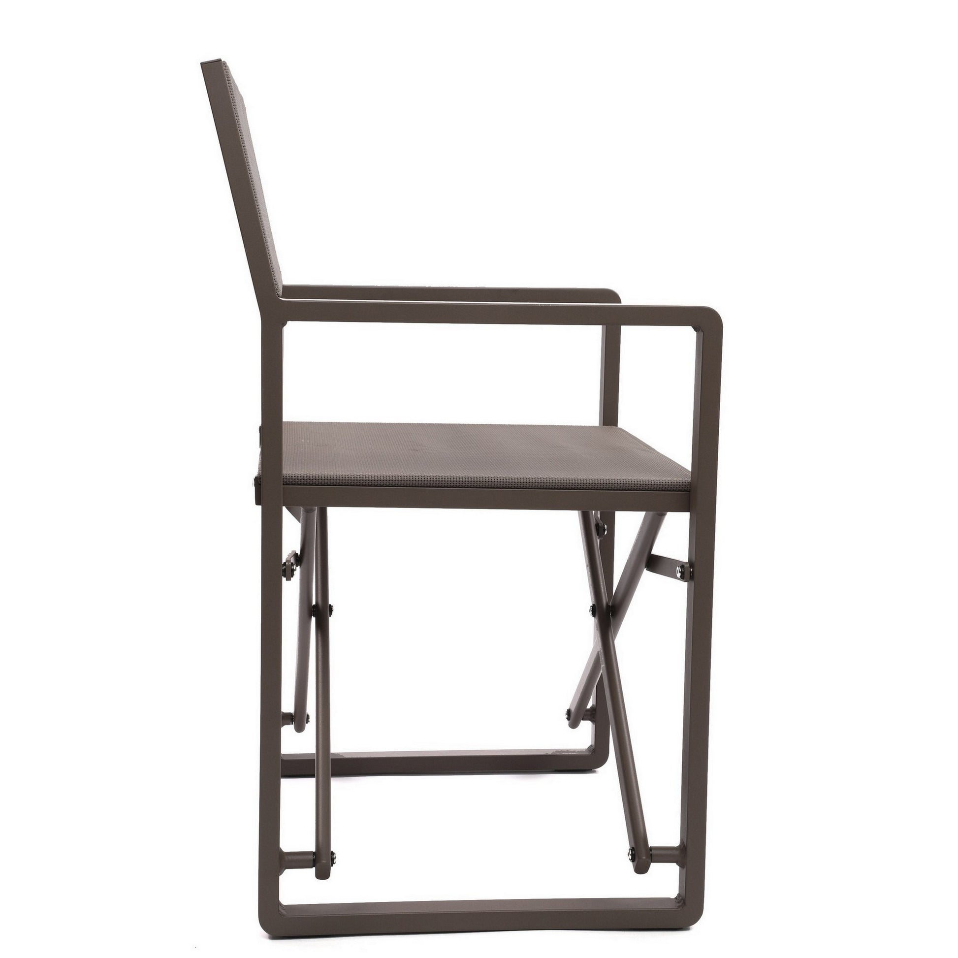 Metal Director Chair With X Shaped Braces, Set Of 2, Espresso Brown Brown Aluminium