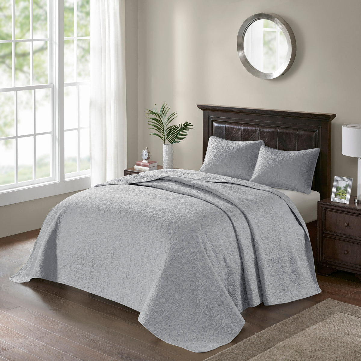 Reversible Bedspread Set Grey King Grey Cotton