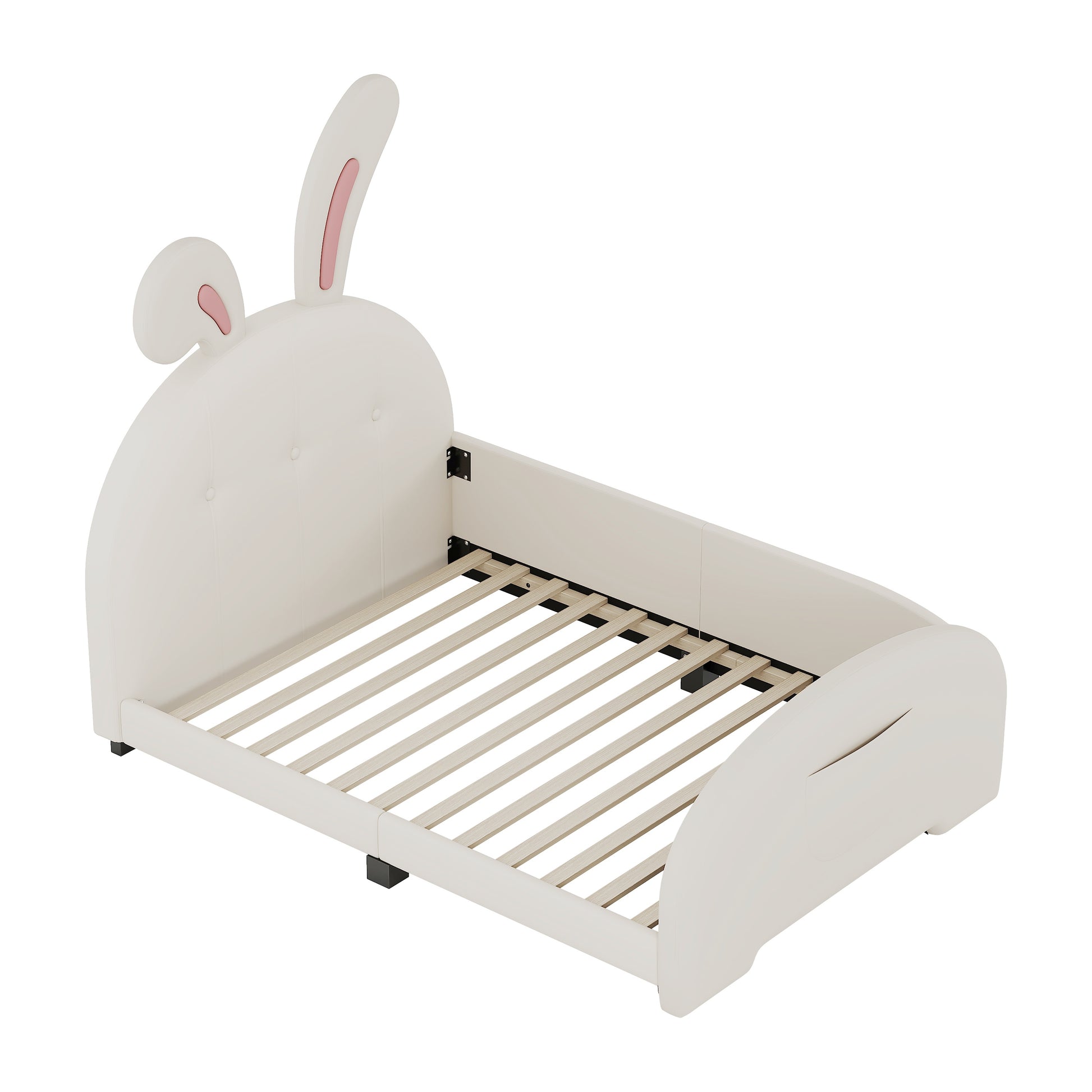 Twin Size Upholstered Rabbit Shape Princess Bed ,Twin Size Platform Bed With Headboard And Footboard,White Old Sku: Wf311629Aak White Pu