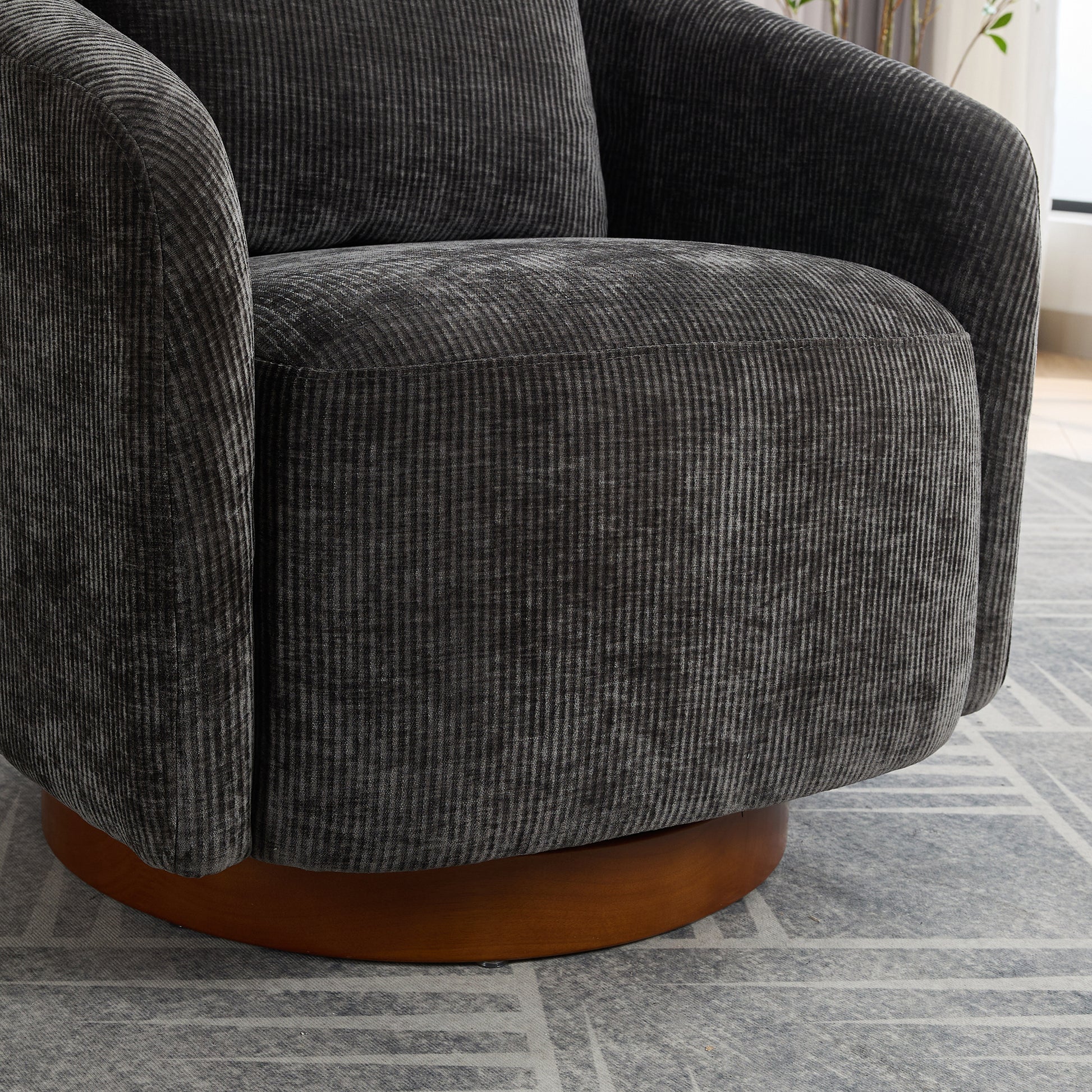 30.3"W Swivel Accent Barrel Chair And Comfy Round Accent Single Sofa Chair, 360 Degree Club Chair, Lounge Armchair For Living Room Bedroom Nursery.Charcoal Charcoal Chenille