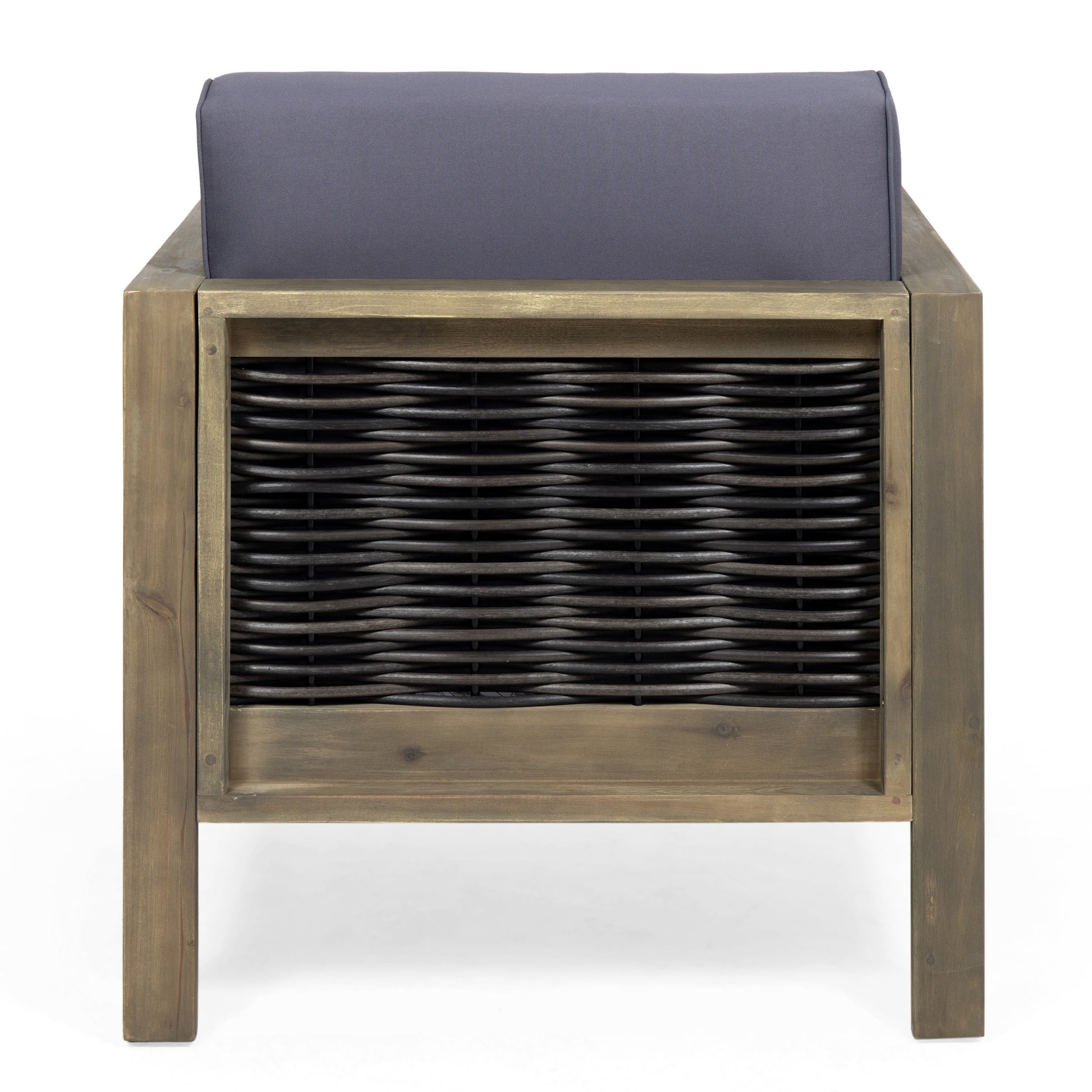 Set Of 2, Outdoor Acacia Wood Club Chair With Wicker Accents, Gray Mixed Gray Brown, 30.25"D X 27.5"W X 23.75"H Gray Acacia Wood