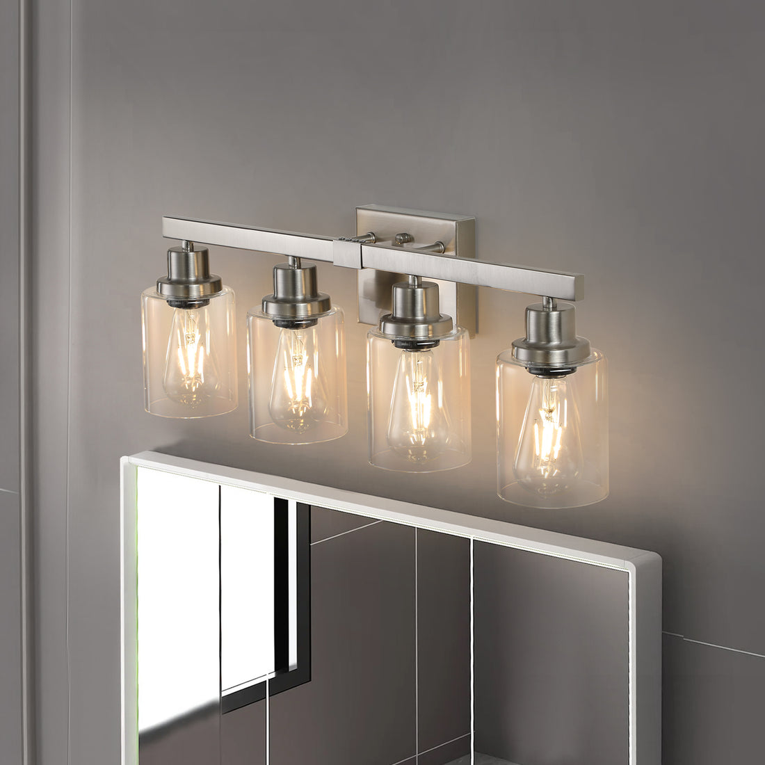 Modern 4 Light Bathroom Vanity Light Fixture Brushed Nickel Finish With Clear Glass Shades, Perfect For Bathroom, Vanity, And Dressing Area Lighting No Bulbs Brushed Nickel Glass,Iron