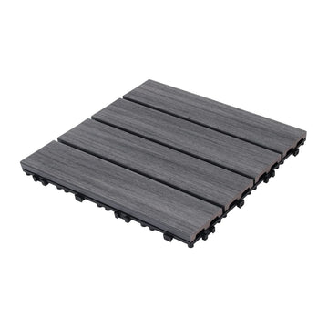 Patio Floor Tiles Pack Of 11 Wpc Wood Plastic Composite Patio Deck Tiles Diy Interlocking Decking Tiles, Quick Deck Floor Tile, Court Tile, Water Resistant Indoor Outdoor 11.8" Ash Dark Gray Plastic