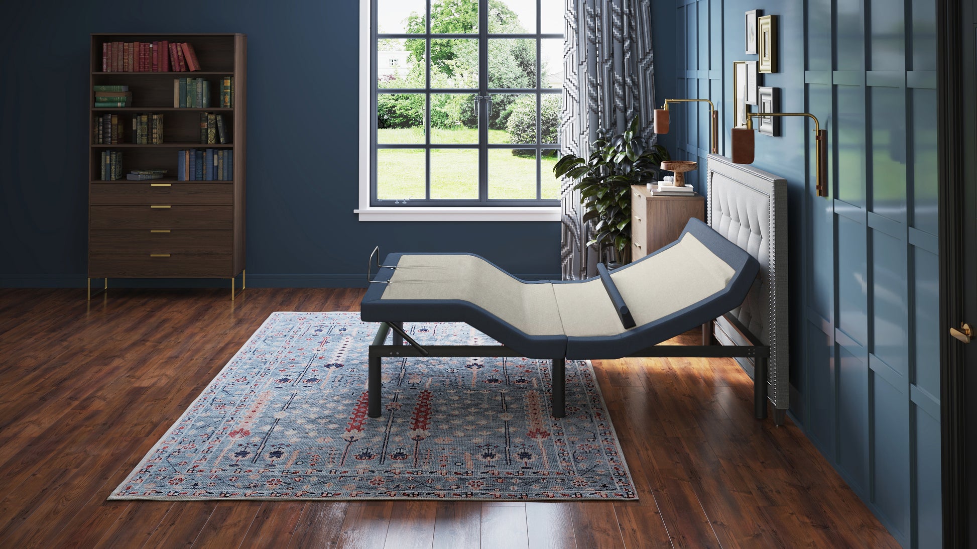 Bt6500 Queen Adjustable Bed Base With Head Foot Tilt And Lumbar Position Adjustment Box Spring Not Required Queen Blue Grey Steel