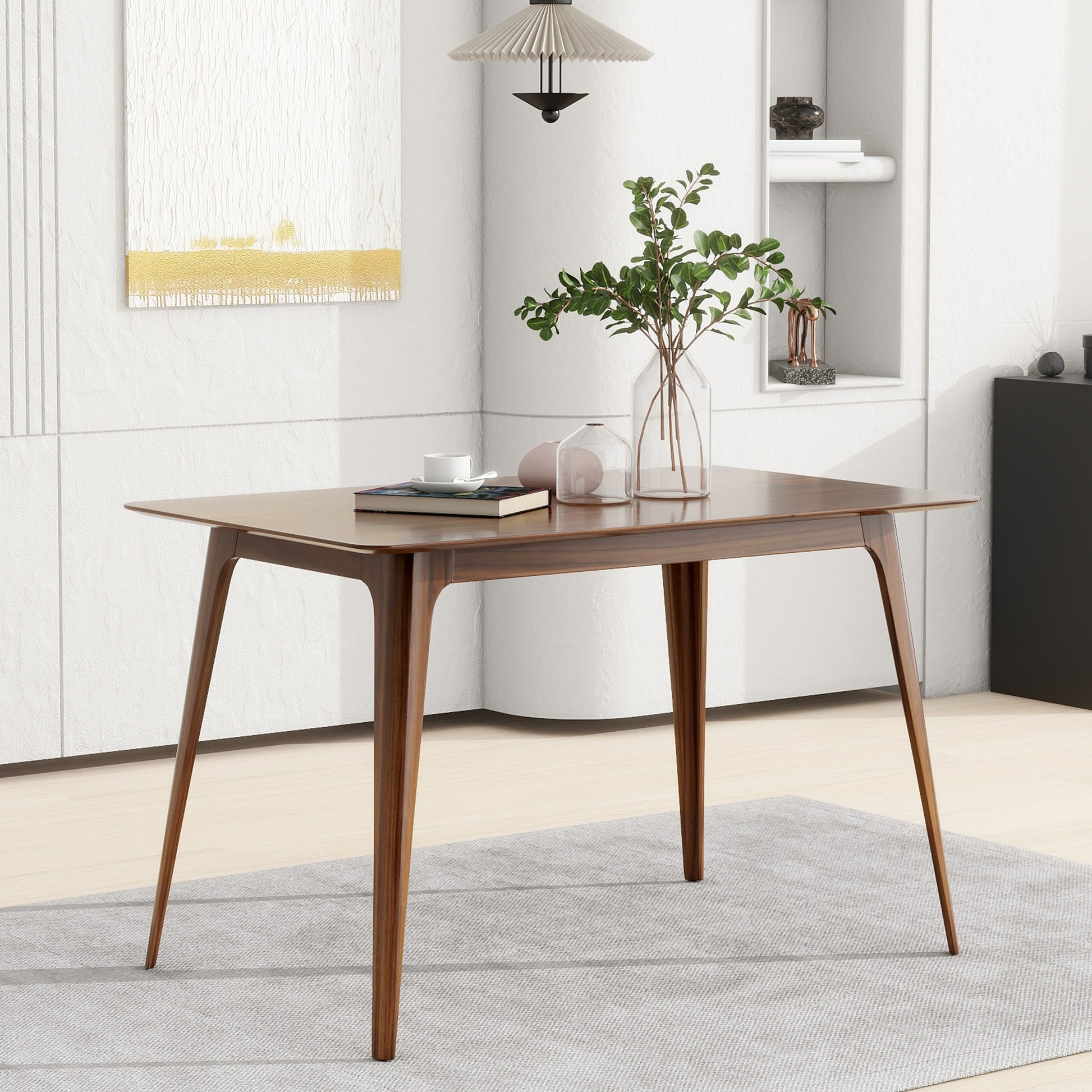 Dining Table Solid Wood Legs, Walnut Same Sku: N759S888001T Walnut Mdf,Rubber Wood