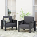 Set Of 2 Outdoor Acacia Wood Club Chairs With Cushions, Dark Gray, 27.75