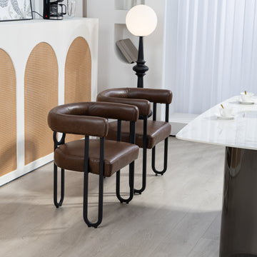 Coolmore Contemporary Designed Pu Fabric Upholstered Accent Dining Chair Barrel Side Chairs Kitchen Armchair For Living Room Set Of 2 Dark Brown Pu Dark Brown Dining Room Foam Pu Leather