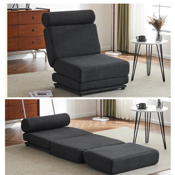 Single Sofa Chair Foldable Single Sofa Bed With Pillow,Portable Foldable Sofa Bed,Leisure Sofa Chair,Easy To Store,Made Ofand Wearable Linen,Dark Grey Dark Gray Modern Foam Linen