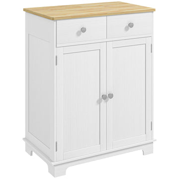 Homcom Sideboard With Solid Wood Countertop, Modern Kitchen Storage Cabinet, Coffee Bar Cabinet With 2 Drawers, Doors And Adjustable Shelf, Distressed White White Wood