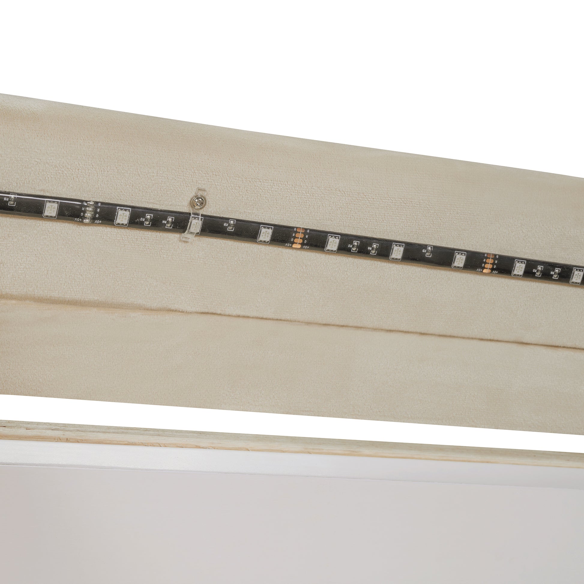 Queen Size Upholstered Floating Bed With Led Light And Usb Port, Velvet, Beige, Hydrualic Platform Bed Queen Beige Velvet