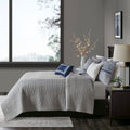 6 Piece Reversible Jacquard Quilt Set With Throw Pillows Navy Full Queen Navy Cotton