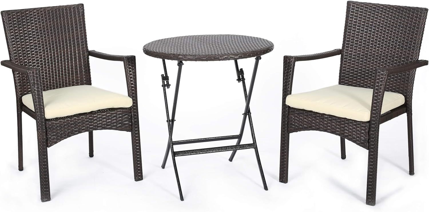 Elba Bistro Set 3Pcs Brown Multi Pe Rattan Iron Waterproof Fabric