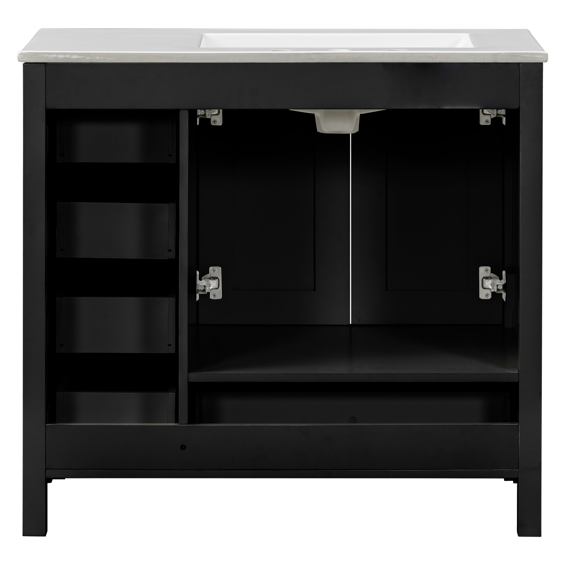 36" Black Bathroom Vanity With Ceramic Sink Combo, Abundant Storage Cabinet 2 Soft Close Doors And 5 Drawers Black Bathroom Solid Wood Mdf