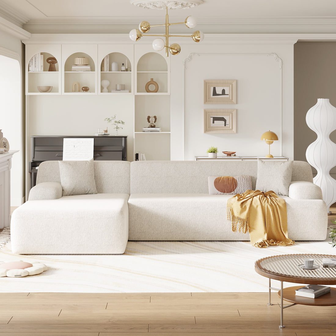 Modern Large L Shape Modular Sectional Sofa For Living Room, Bedroom, Salon, 2 Piece Free Combination, Simplified Style Old Sku:Wy000356Aaa Beige Polyester 3 Seat