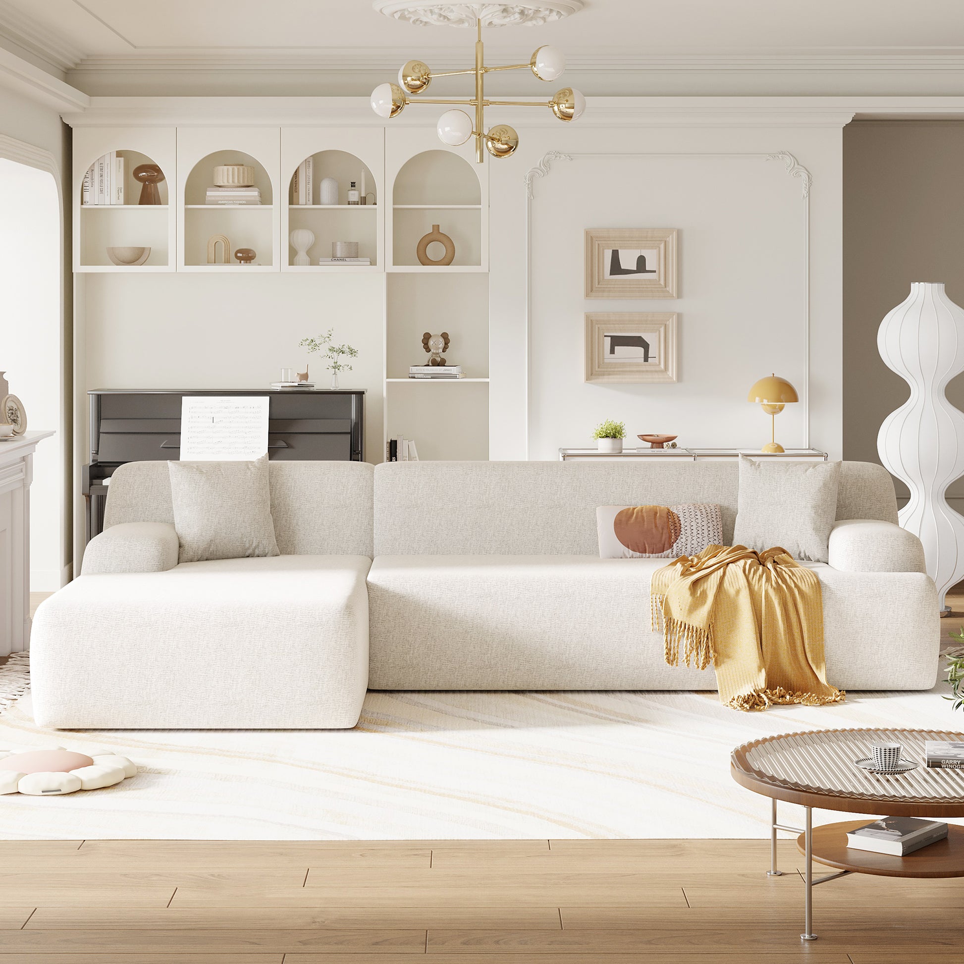 Modern Large L Shape Modular Sectional Sofa For Living Room, Bedroom, Salon, 2 Piece Free Combination, Simplified Style Old Sku:Wy000356Aaa Beige Polyester 3 Seat