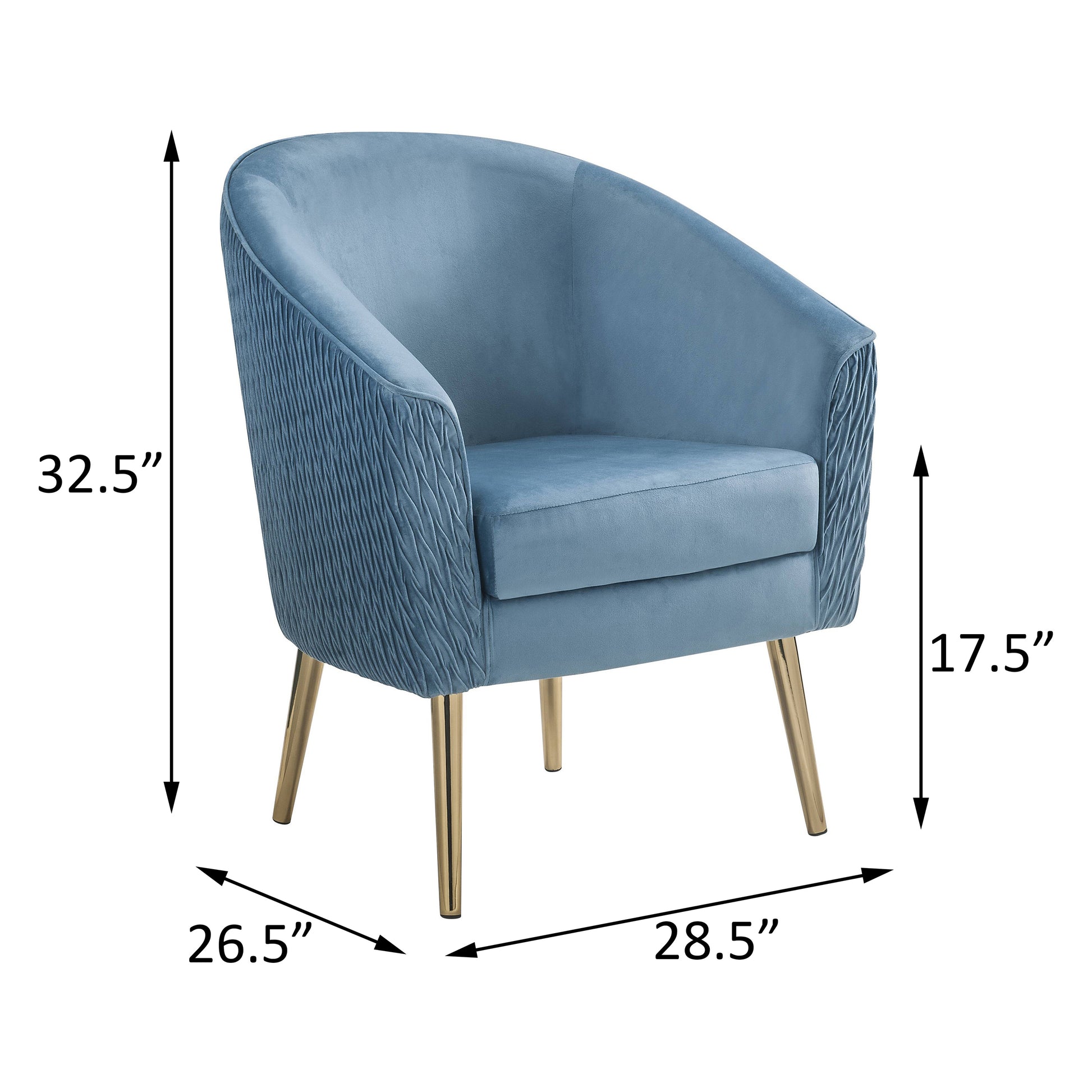 Blue And Gold Flared Arm Barrel Chair Blue Gold Primary Living Space Fabric Metal