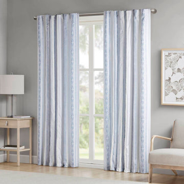 Poly Printed Curtain Panel With Tufted Stripe And Lining White Navy 50X84" Multicolor Polyester